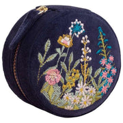 Joyero redondo de terciopelo floral en polvo - Azul Marino