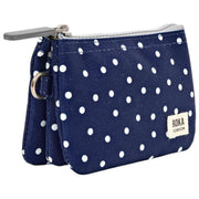 Cartera Roka Carnaby pequeña de lona reciclada - Lunares Azul Marino