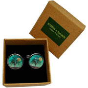 Bassin and Brown Leafless Tree and Moon Cufflinks - Blue/White/Black