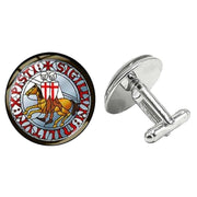 Bassin and Brown Sigillum Militum Knights Templar Cufflinks - Grey Blue/Red/White