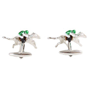 David Van Hagen Horse Racing Cufflinks - Silver/Green