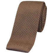 David Van Hagen Plain Thin Knitted Polyester Tie - Camel Beige