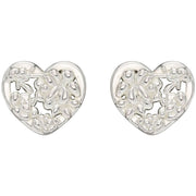 Elements Silver Ornate Heart Stud Earrings - Silver