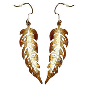 Ti2 Titanium Long Leaf Drop Earrings - Brown