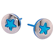 Ti2 Titanium Star Stud Earrings - Blue